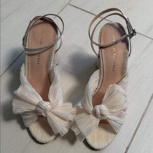 Loeffler Randall Pleated Bow Cream Sandals